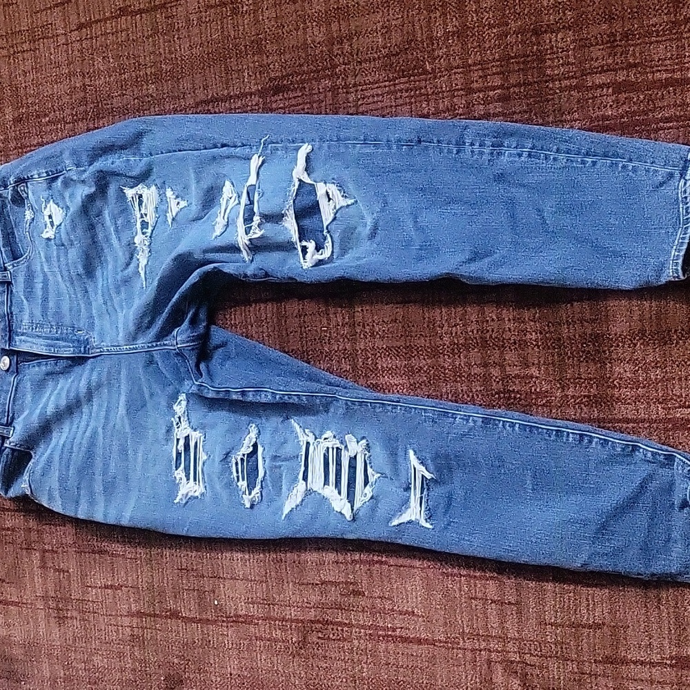 American Eagle Outfitters Blue Skinny Jeggings with Distressed Details